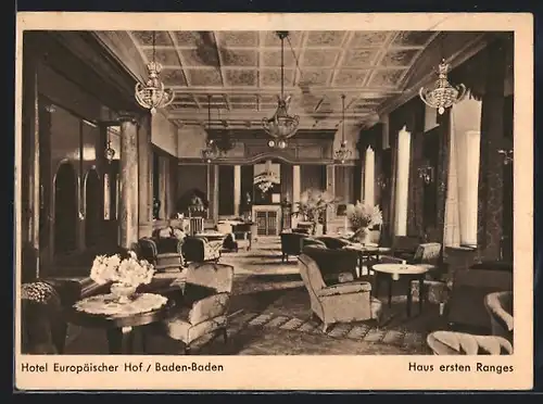 AK Baden-Baden, Hotel Europäischer Hof, Innenansicht