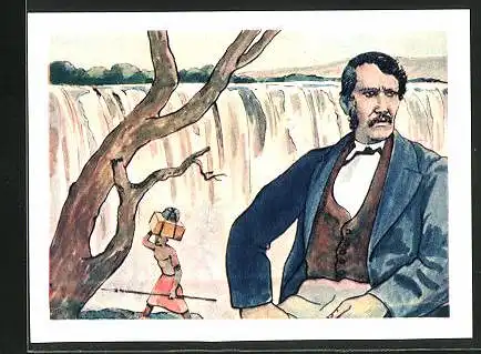 Sammelbild Fritz Homann AG, Forscher und Entdecker, David Livingstone vor den Wasserfällen des Sambesi-Stromes