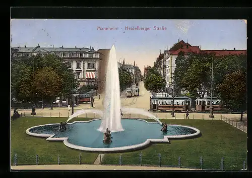 AK Mannheim, Strassenbahnen in der Heidelberger Strasse