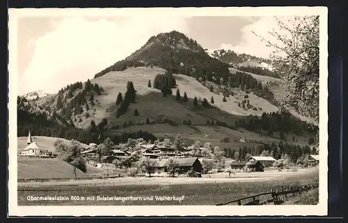 AK Obermaiselstein, Ortsansicht mit Bolsterlangerhorn und Weiherkopf