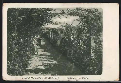 AK Simbach / Inn, Institut Marienhöhe, Laubgang zur Grotte