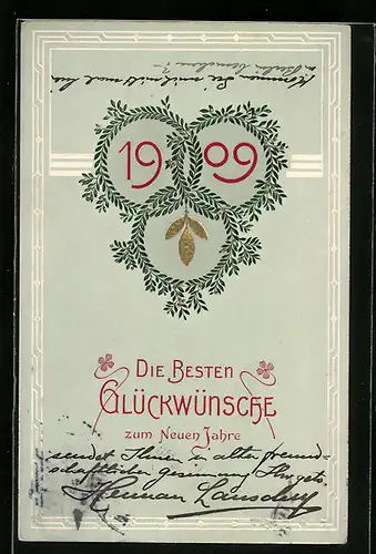 AK Glückwünsche zu Neujahr, Jahreszahl 1909