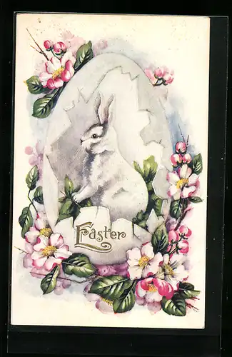 AK Osterhase im Ei mit Blumen