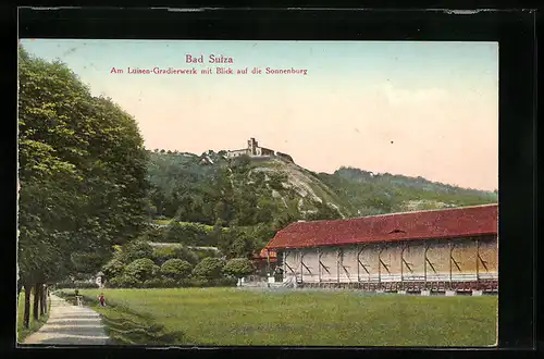 AK Bad Sulza, Am Luisen-Gradierwerk mit Blick auf die Sonnenburg