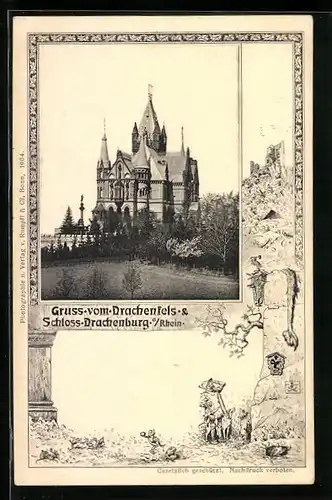 AK Drachenburg a. Rhein, Drachenfels und Schloss