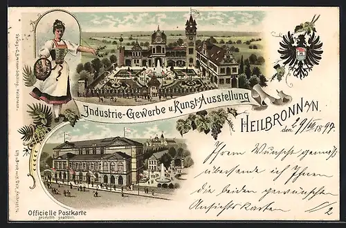 Lithographie Heilbronn a. N., Industrie-Gewerbe- u. Kunst-Ausstellung, Ausstellungshalle, Eingang