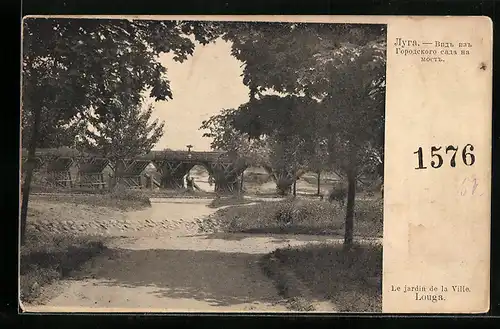 AK Luga, Blick auf die hölzerne Brücke