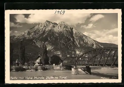 AK Telfs, an der Brücke mit Blick auf Hohe Munde