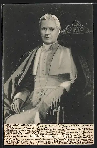 AK Portrait von Papst Pius X. auf dem heiligen Stuhl