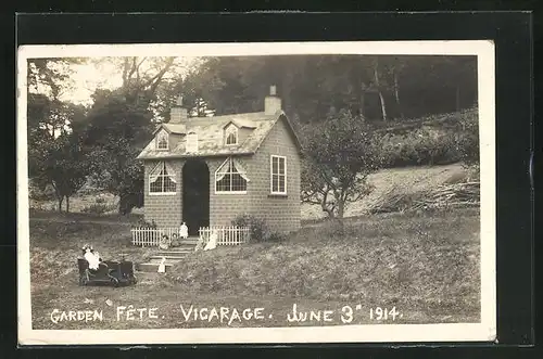 AK Puppenhaus und Puppen, Gartenfest 1914