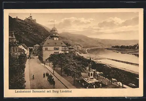 AK Berncastel, Landratsamt mit Burg Landshut im Hintergrund