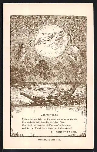 AK Gedicht über die Jahreswende von Dichter Dr. Ernest Faber