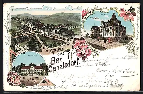 Lithographie Bad Oppelsdorf, Villa Waldesruh, Carola-Bad