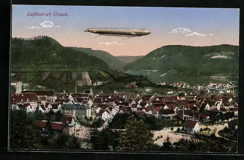 AK Bad Urach, Ortsansicht, Zeppelin