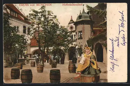 AK München, Hofbräuhaus, Hof mit Münchner Kindl