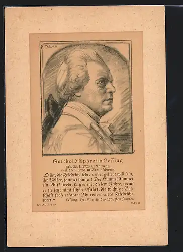 AK Portrait Gotthold Ephraim Lessing