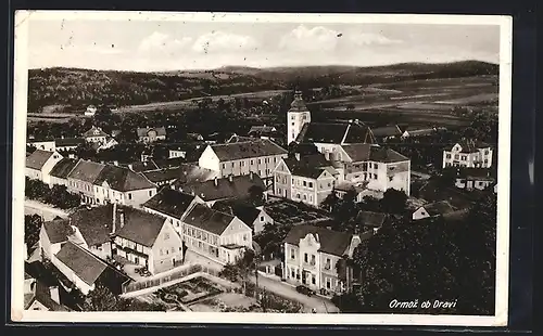 AK Ormoz ob Dravi, Teilansicht mit Fernblick aus der Vogelschau