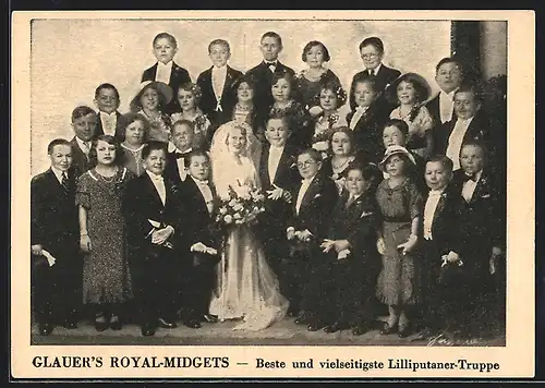 AK Glauer`s Royal-Midgets, Liliputaner-Truppe, Hochzeitsfoto