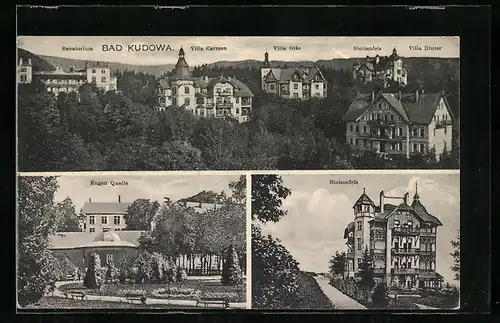 AK Bad Kudowa, Villa Otto, Villa Dinter, Eugen Quelle, Stolzenfels