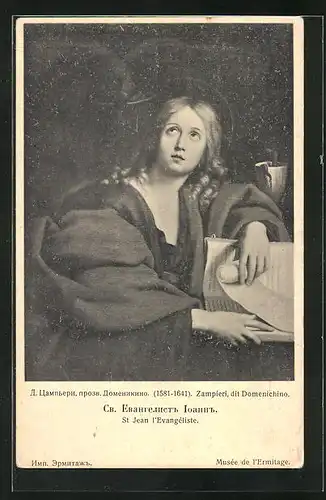 Künstler-AK Zampieri dit Domenichino: St. Jean l`Evangeliste, Musée de l`Ermitage, Rotes Kreuz Russland