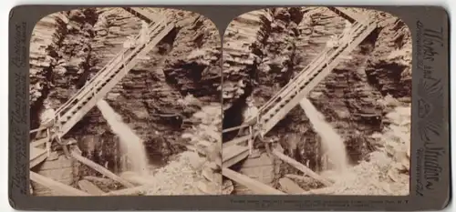 Stereo-Fotografie Underwood & Underwood, New York, Ansicht Havana Glen / NY, Montour Falls Stairway