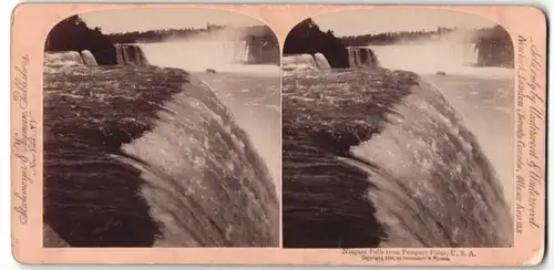 Stereo-Fotografie Underwood & Underwood, New York, Ansicht Niagara Falls / NY, Niagarafall-Wasserfall vom Prospect Point