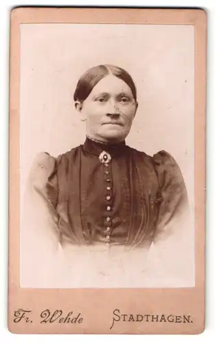 Fotografie Fr. Wehde, Stadthagen, Portrait ältere Dame mit Brosche an Kragen