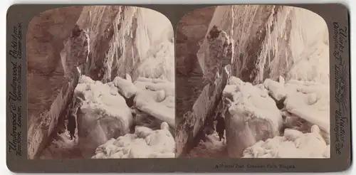 Stereo-Fotografie American Stereoscopic Co., New York, Ansicht Niagara Falls, Winterl. Pfad auf der kanadischen Seite