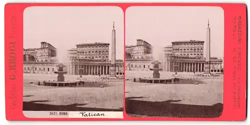 Stereo-Fotografie G. Brogi, Firenze, Ansicht Vatikan, Partie mit Springbrunnen