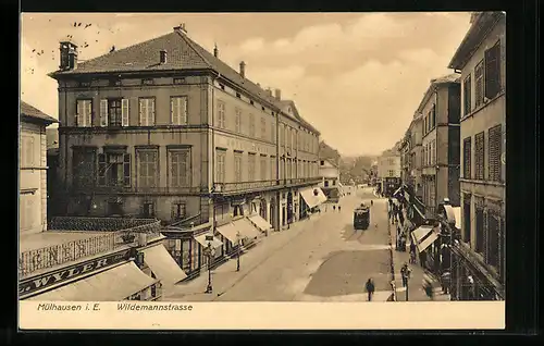 AK Mülhausen i. E., Strassenbahn auf der Wildemannstrasse