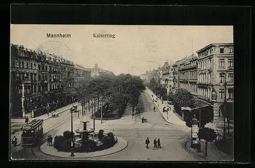 AK Mannheim, Strassenbahn auf dem Kaiserring