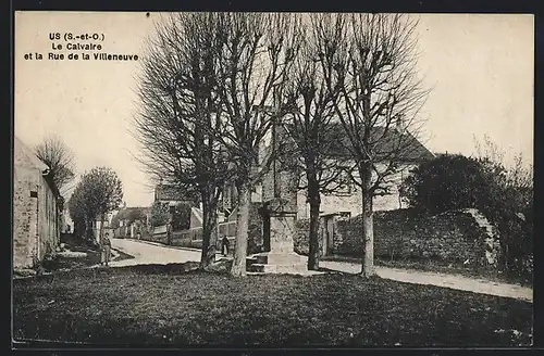 AK Us, Le Calvaire et la Rue de la Villeneuve