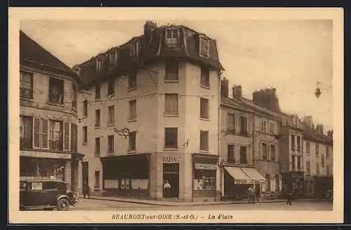 AK Beaumont-sur-Oise, La Place, Tabac Geschäft