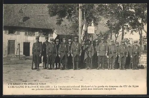 AK Montreux-Vieux, Campagne d`Alsace 1914-1915, Frontière, le lieutenant-colonel Richard et la garde du drapeau