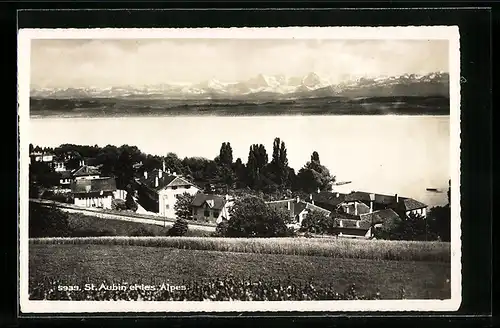 AK Saint Aubin, Vue générale et les Alpes