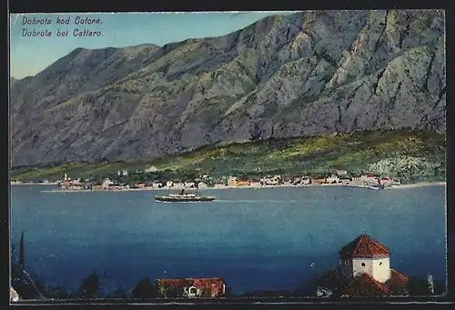 AK Dobrota b. Cattaro, Blick über das Meer auf die Ortschaft