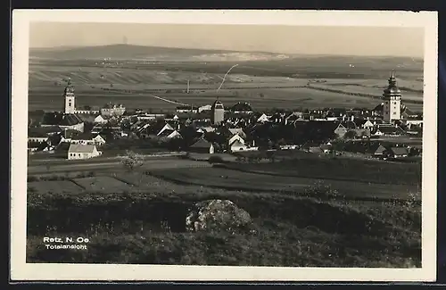 AK Retz, Totalansicht mit Kirche aus der Vogelschau