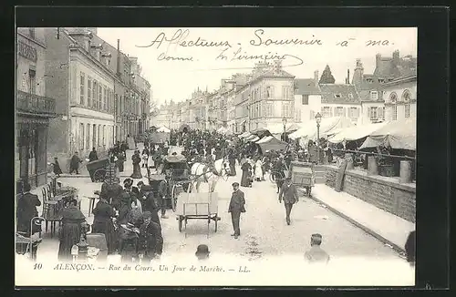 AK Alencon, Rue du Cours, Un Jour de Marché