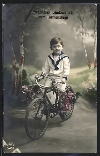 AK Knabe im Matrosenanzug auf dem Fahrrad