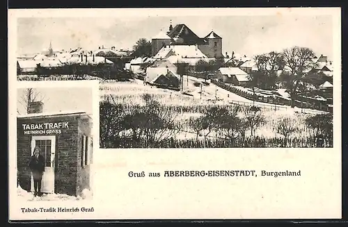 AK Eisenstadt-Aberberg, Tabak-Trafik Heinrich Grass, Ortsansicht