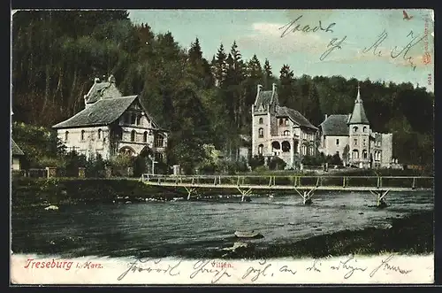 AK Treseburg i. Harz, Villen mit Brücke