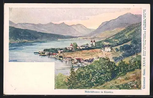 AK Millstatt, Ortsansicht mit See und Bergen