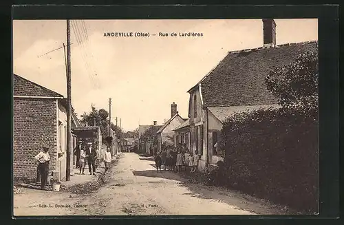 AK Andeville, Rue de Lardières, Strassenpartie