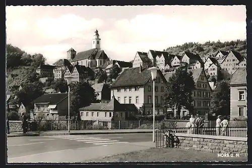 AK Horb a. N., Strassenpartie mit Kirche