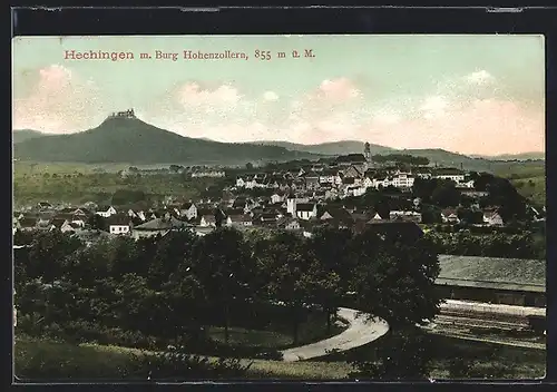 AK Hechingen, Ortsansicht mit Burg Hohenzollern