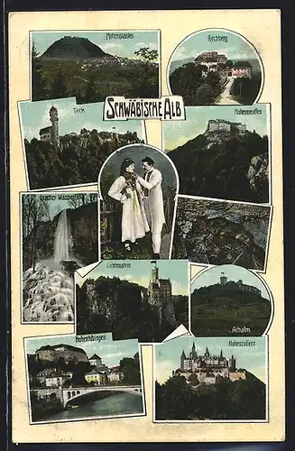 AK Schwäbische Alb, Burg Hohenstaufen, Rechberg, Teck, Hohenneuffen, Uracher Wasserfall, Nebelhöhle, Achalm