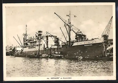 AK Amsterdam, Handelsschiff MS Bonaire im Hafen