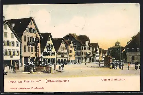 AK Freudenstadt, Oberer Marktplatz mit Brunnen