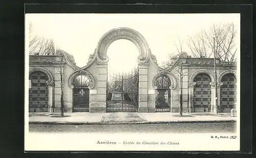 AK Asnières, Entrée du Cimetière des Chiens, Hundefriedhof