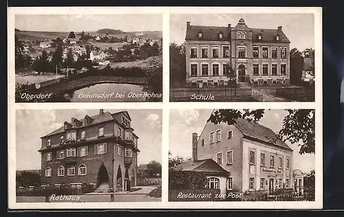 AK Bräunsdorf bei Oberfrohna, Restaurant zur Post A. Ernst, Oberdorf, Rathaus